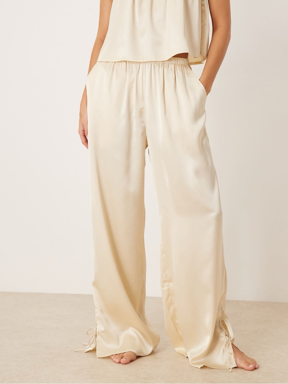 ASOS Cream Satin Wide-Leg Lounge Pants